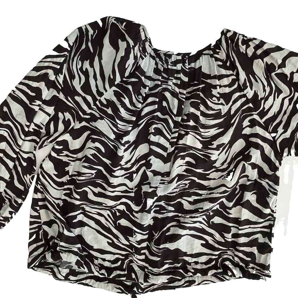 H&M Zebra Print Peasant Blouse Long Sleeve Scoop Neck S Elevated On Trend Chic